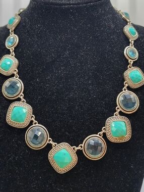 Vintage Faux Turquoise Cabochon Silver Tone Napier Southwestern Choker Necklace
